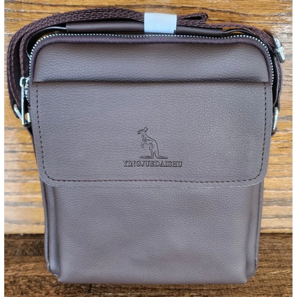 Unisex Business PU Leather Messenger Bag Shoulder Crossbody Sling Pack, Brown
